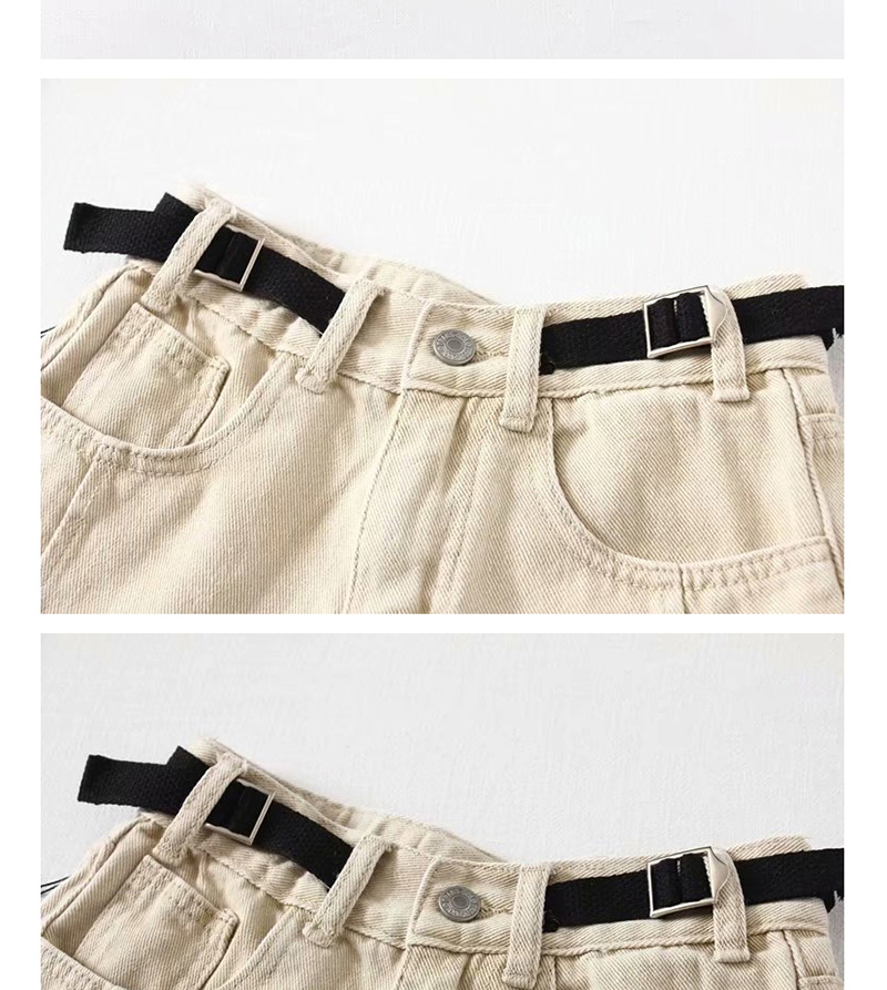 Fashion Beige Washed Belt Stitching Denim Shorts,Denim