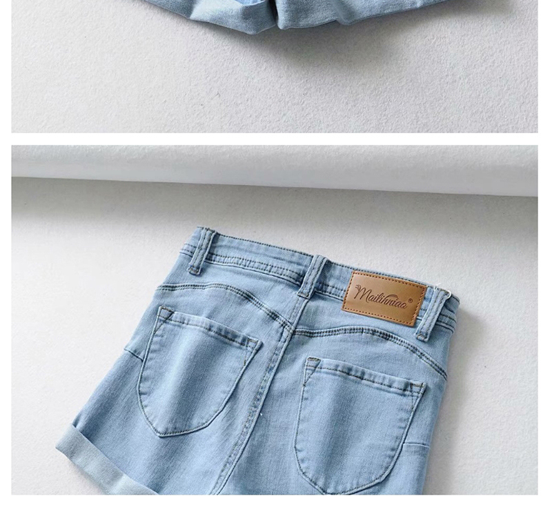 Fashion Navy Washed Back Pointed Pocket Denim Shorts,Denim
