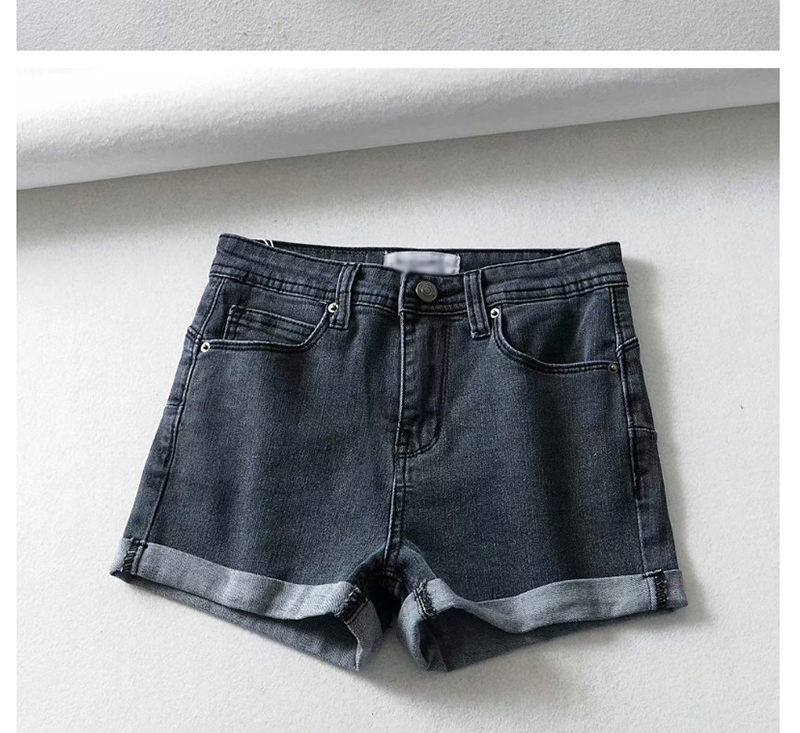 Fashion Black Washed Back Pointed Pocket Denim Shorts,Denim