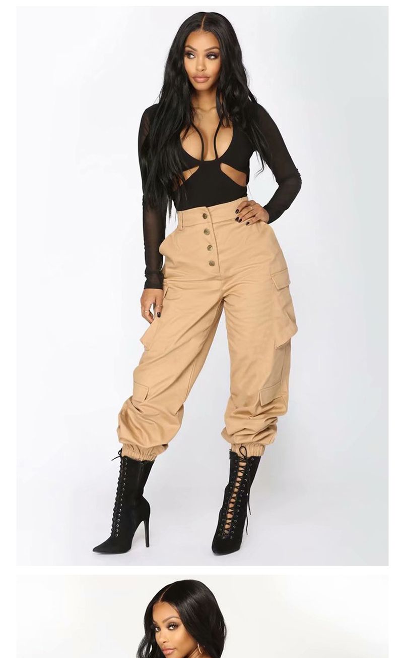 Fashion Army Green Washed High Waist Breasted Overalls,Pants