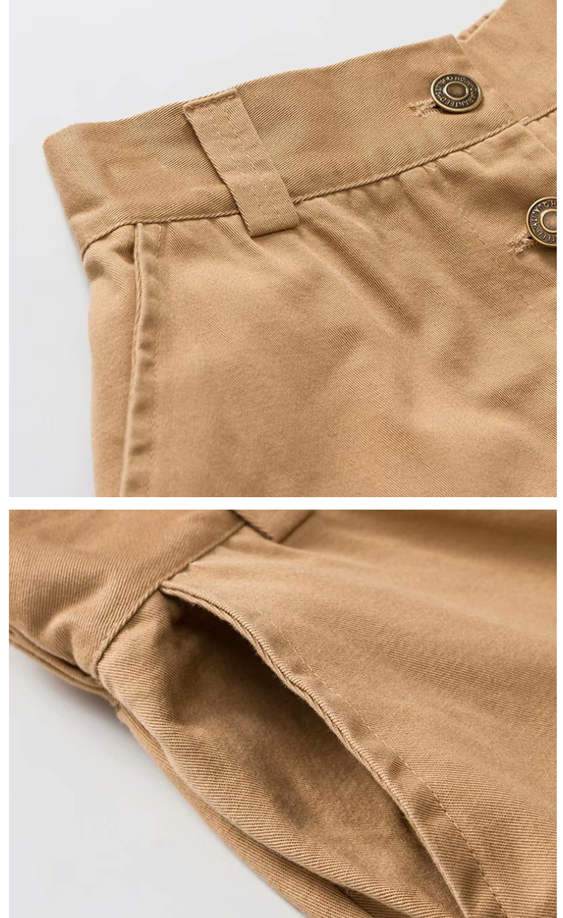 Fashion Khaki Washed High Waist Breasted Overalls,Pants