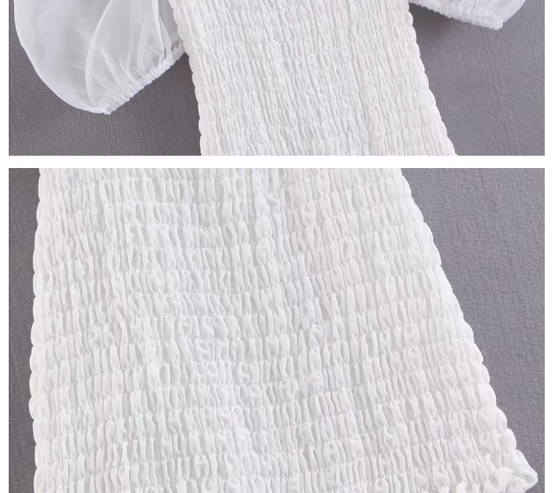Fashion White Elastic Puff Sleeve Dress,Mini & Short Dresses
