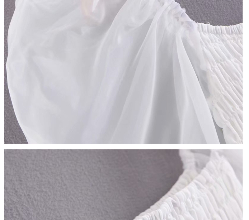 Fashion White Elastic Puff Sleeve Dress,Mini & Short Dresses