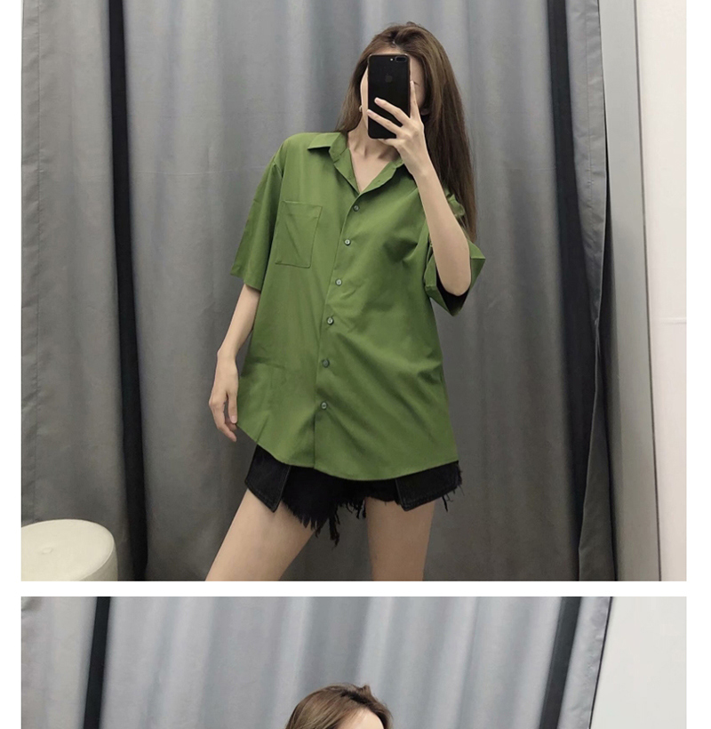Fashion Matcha Green Single Breasted Shirt,Blouses