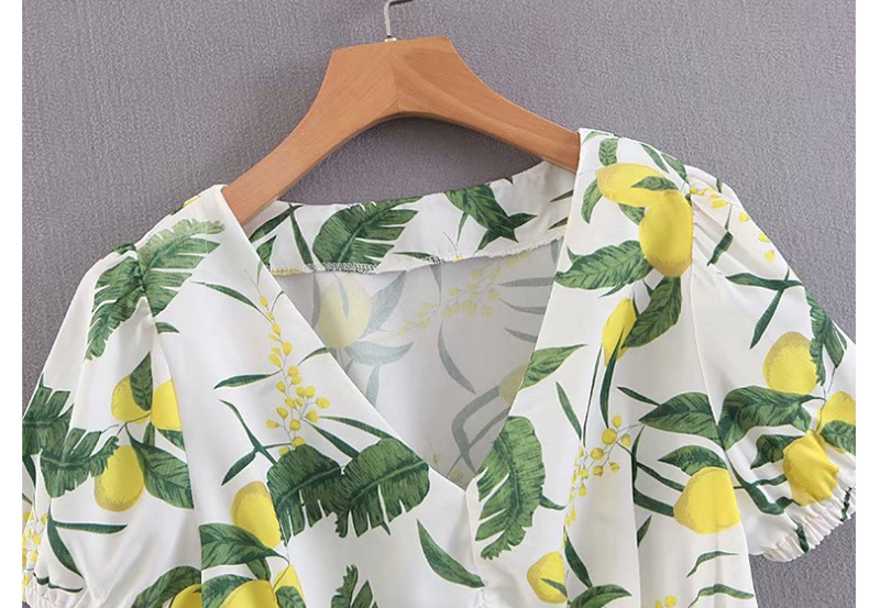Fashion White Fruit Flower Print V-neck Shirt,Tank Tops & Camis
