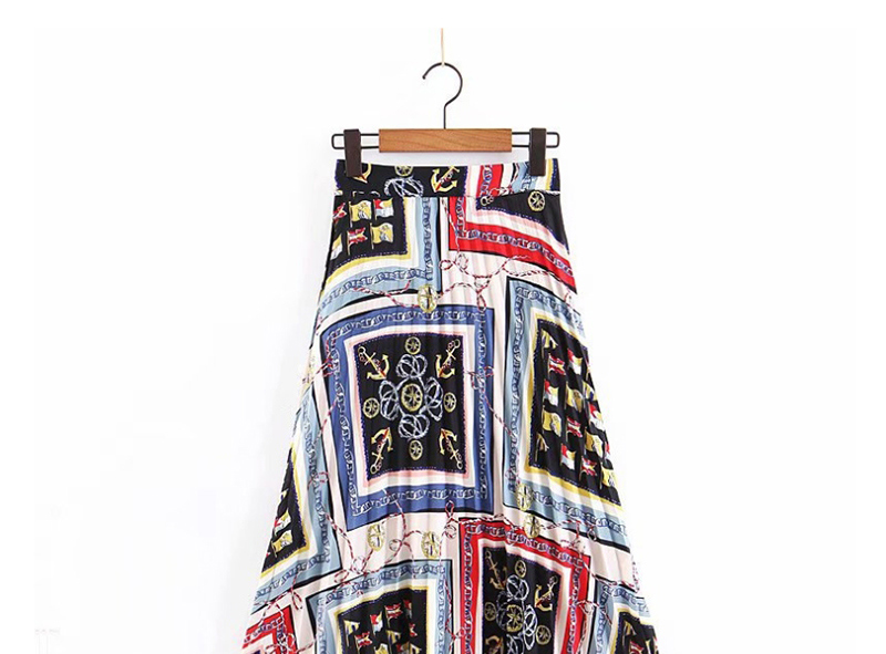 Fashion Color Flower Print Pleated Skirt,Skirts