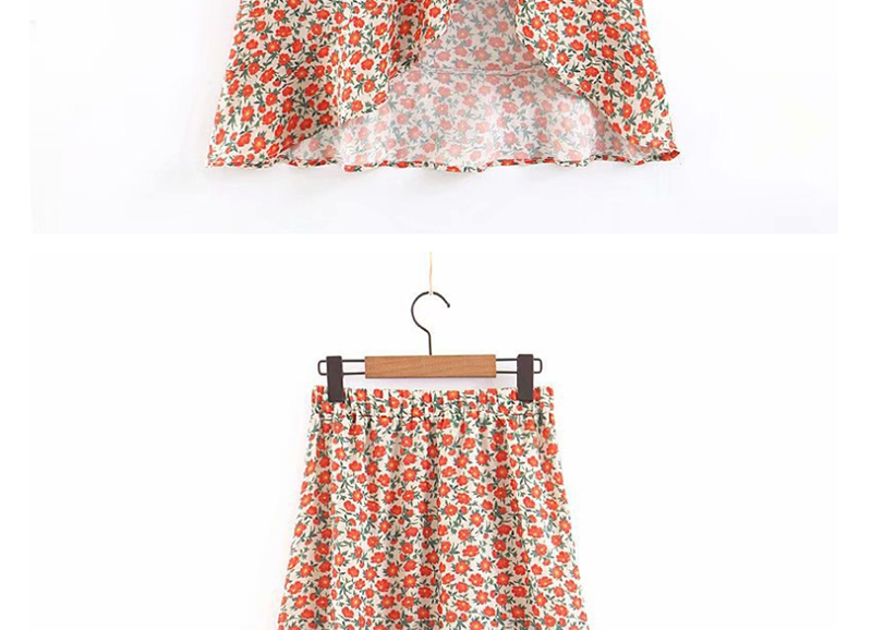 Fashion Red Flower Calico Rule Skirt,Skirts