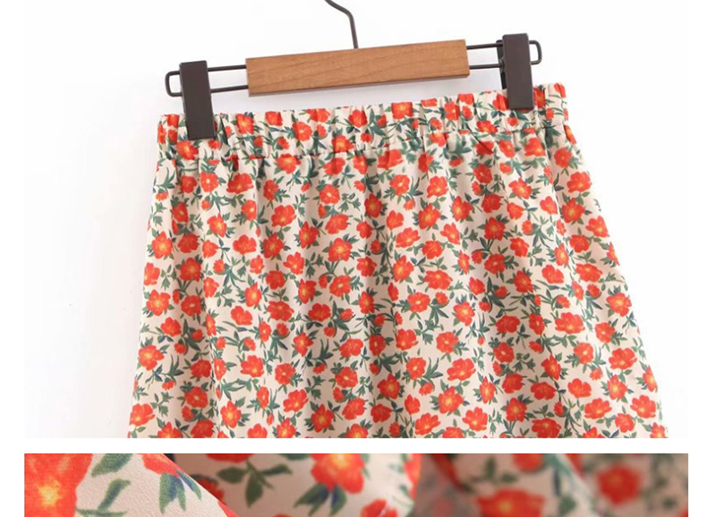 Fashion Red Flower Calico Rule Skirt,Skirts