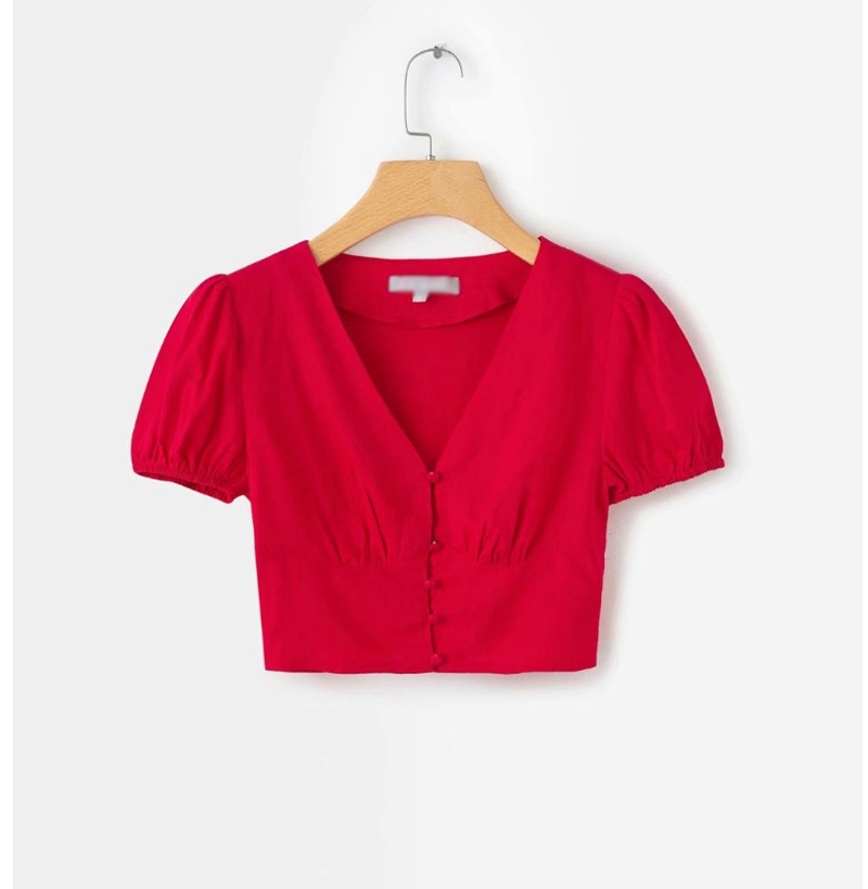 Fashion Red V-neck Single-breasted Shirt,Tank Tops & Camis