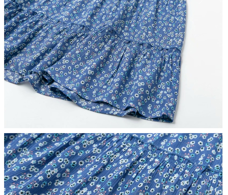Fashion Blue Flower Print Suspender V-neck Open Back Dress,Long Dress