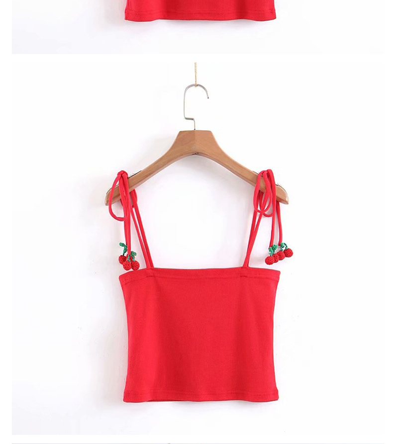 Fashion Red Small Camisole With Laced Cherry Pendant,Tank Tops & Camis