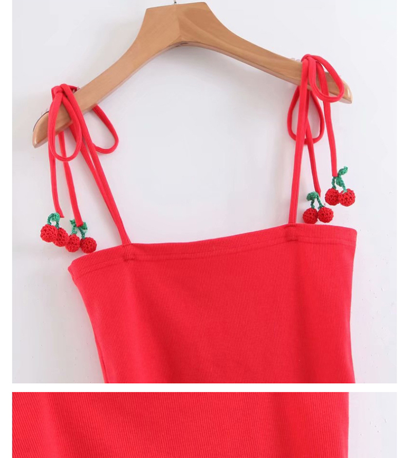 Fashion Red Small Camisole With Laced Cherry Pendant,Tank Tops & Camis