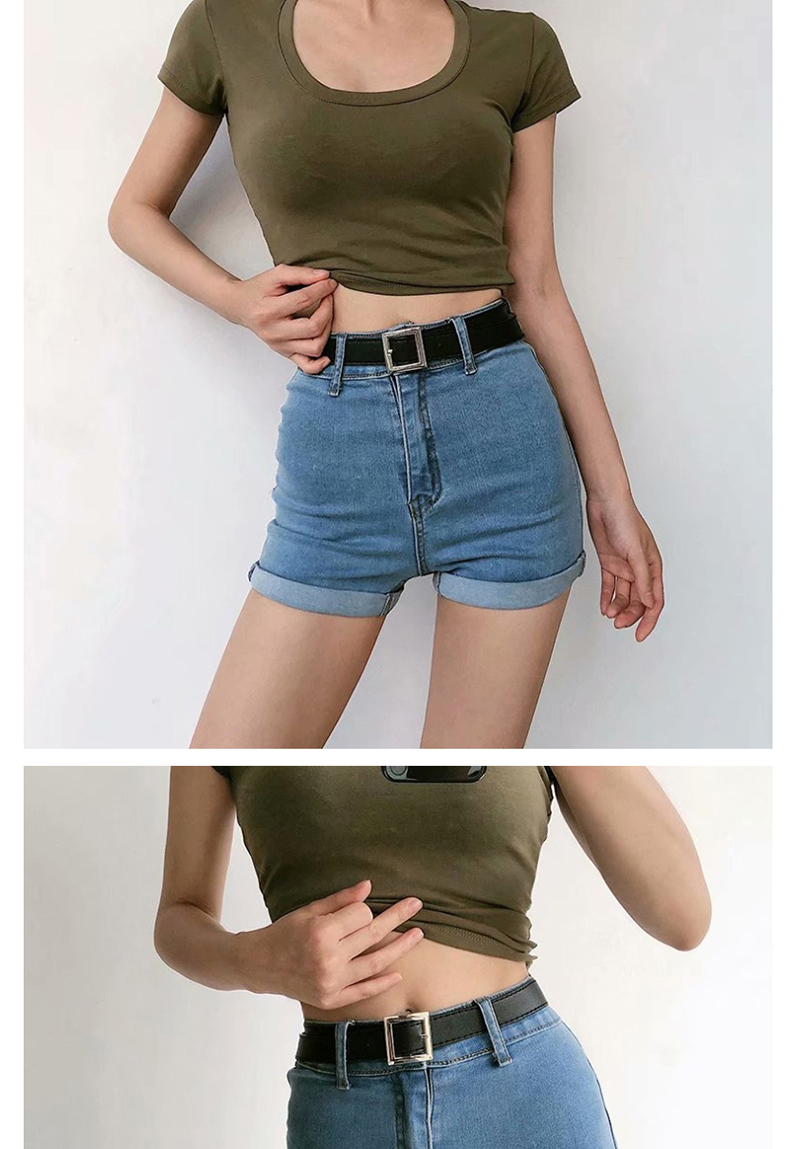 Fashion Army Green Washed Curled A-line Shorts,Shorts