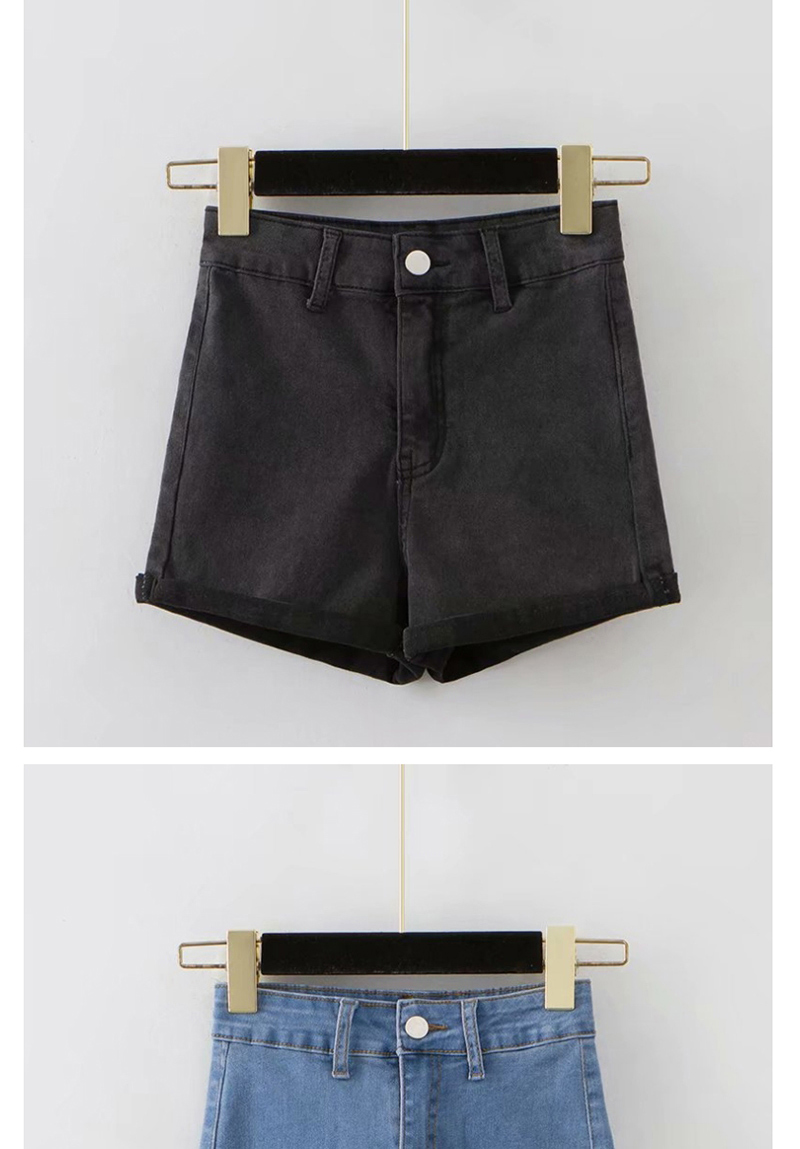 Fashion Black Washed Curled A-line Shorts,Shorts