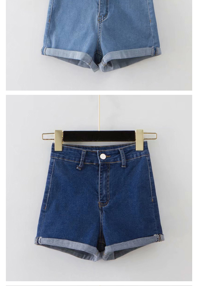 Fashion Navy Washed Curled A-line Shorts,Shorts