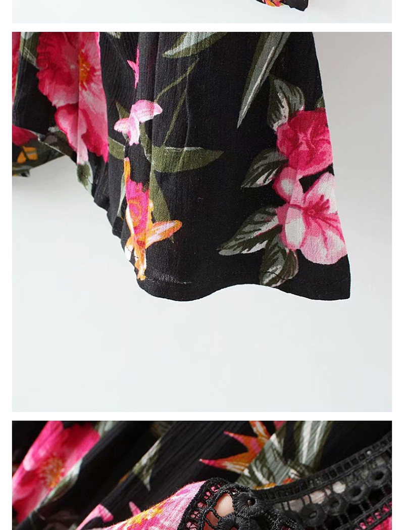 Fashion Green Flower Print Cutout V-neck Dress,Mini & Short Dresses