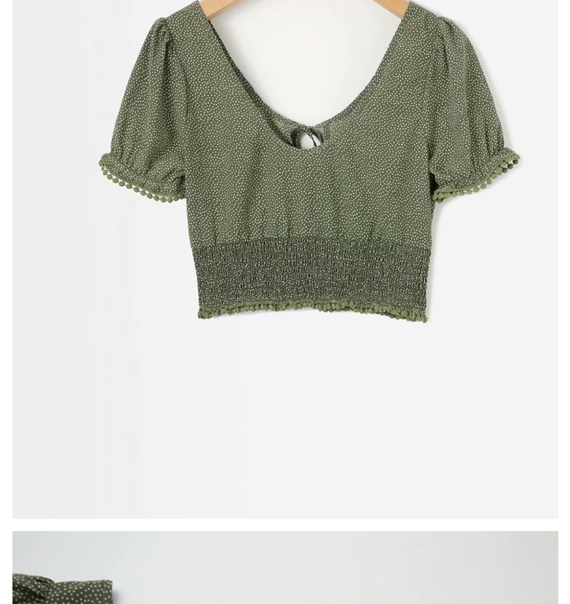 Fashion Green Dot-print Lace-up Shirt,Tank Tops & Camis