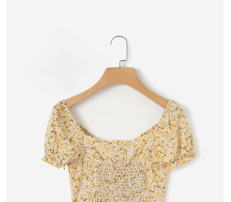 Fashion Yellow Flower-print Single-breasted Shirt,Tank Tops & Camis