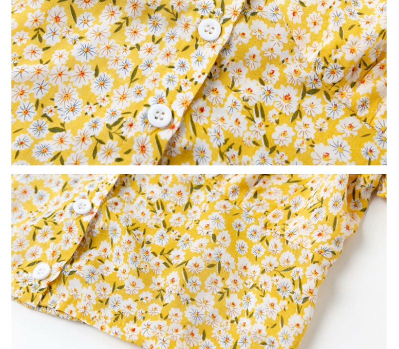 Fashion Yellow Flower-print Single-breasted Shirt,Tank Tops & Camis