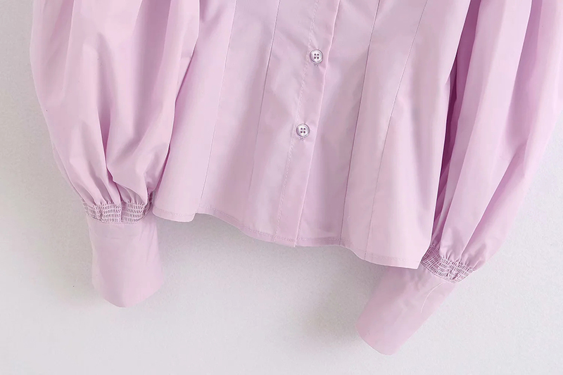 Fashion Pink Purple Stretch Puff Sleeve Shirt,Blouses