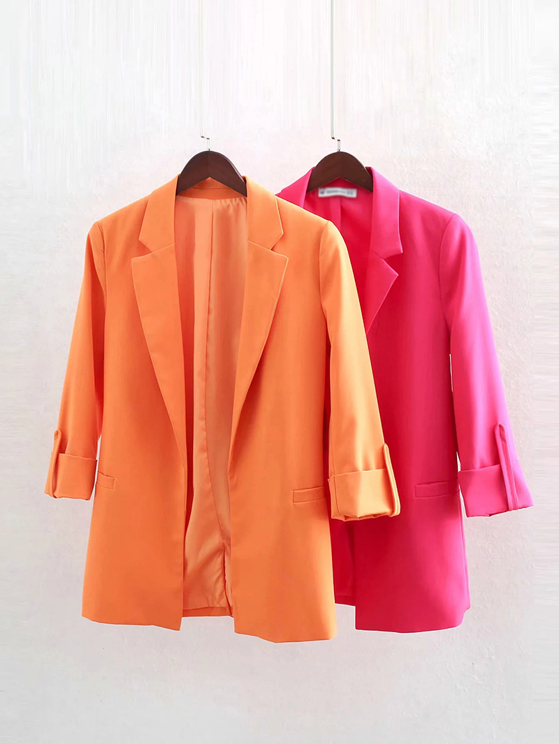 Fashion Orange Rolled Sleeve Suit,Coat-Jacket