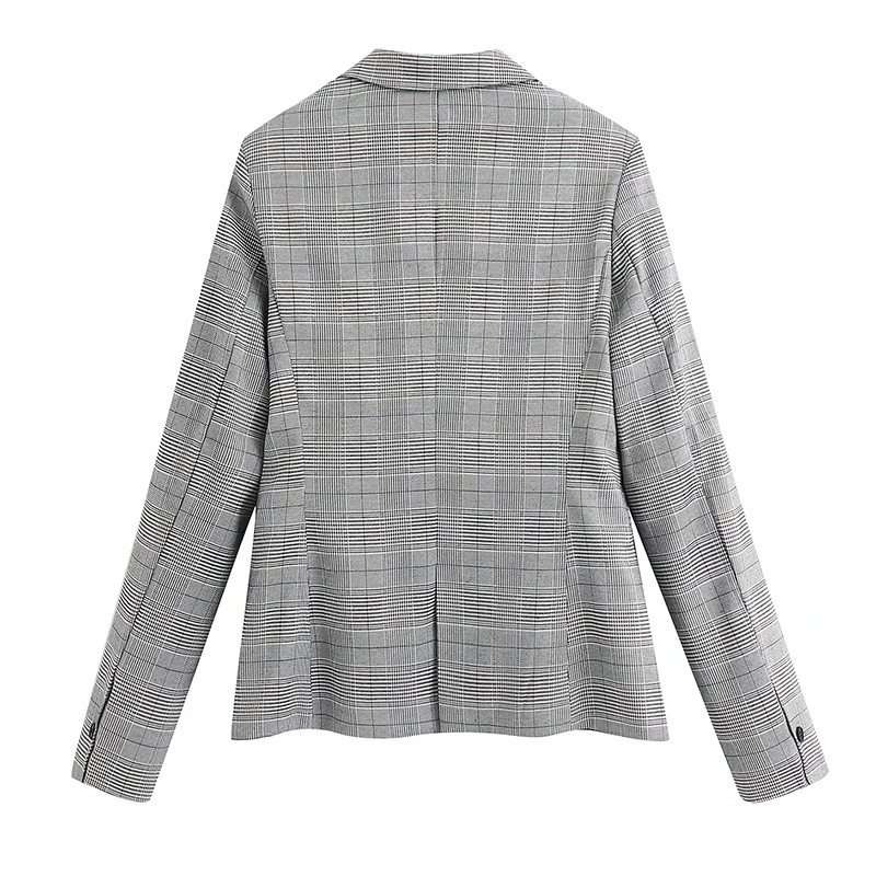 Fashion Gray Check Print One-button Suit,Coat-Jacket