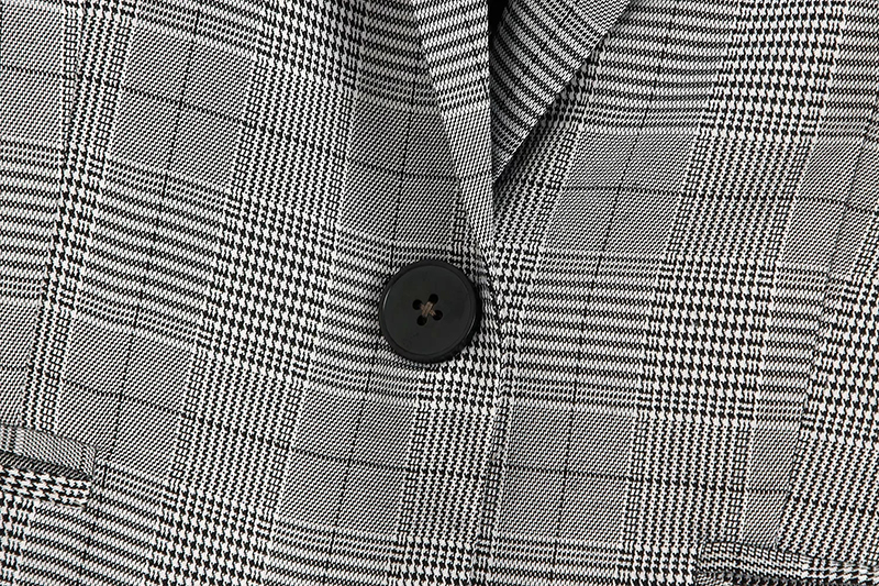 Fashion Gray Check Print One-button Suit,Coat-Jacket