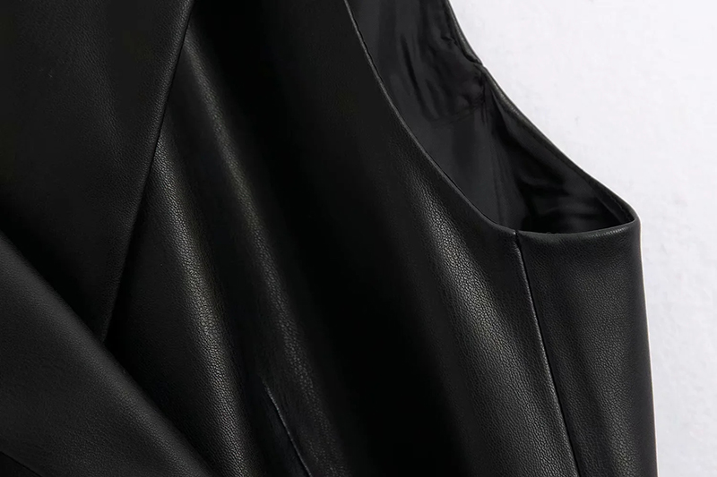 Fashion Black Faux Leather Collar Lace Up Vest,Coat-Jacket