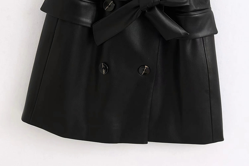 Fashion Black Faux Leather Collar Lace Up Vest,Coat-Jacket