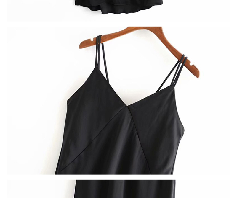 Fashion Black Silk Paneled V-neck Halter Split Dress,Long Dress