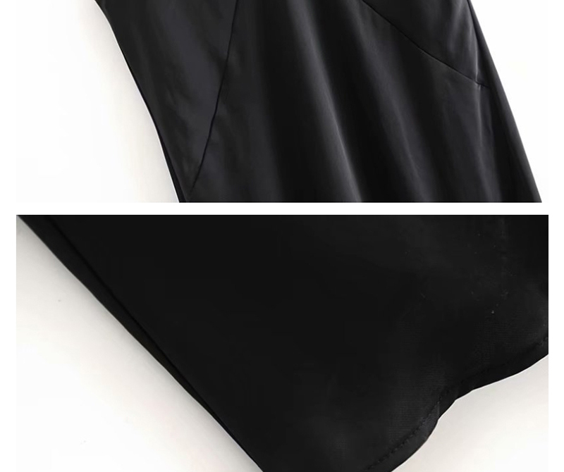 Fashion Black Silk Paneled V-neck Halter Split Dress,Long Dress