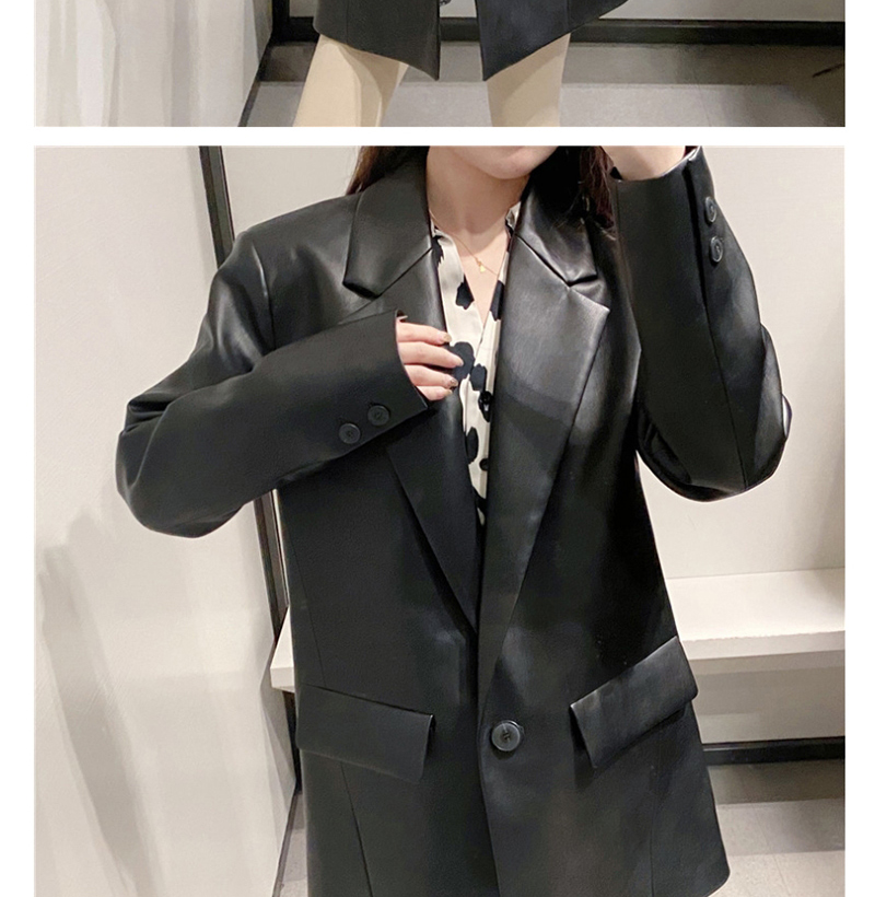 Fashion Black Pu Leather One Button Suit,Coat-Jacket