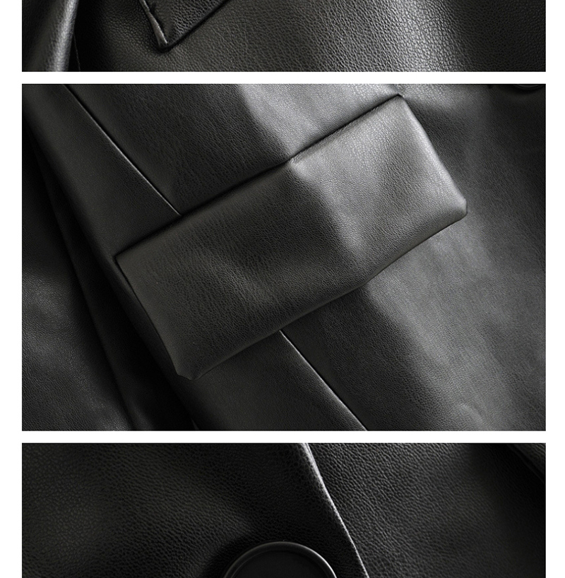Fashion Black Pu Leather One Button Suit,Coat-Jacket