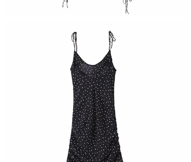 Fashion Black V-neck Love Print Suspender Drawstring Dress,Long Dress