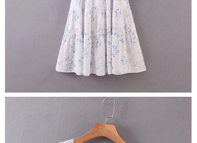 Fashion White Bow Flower Print V-neck Dress,Long Dress