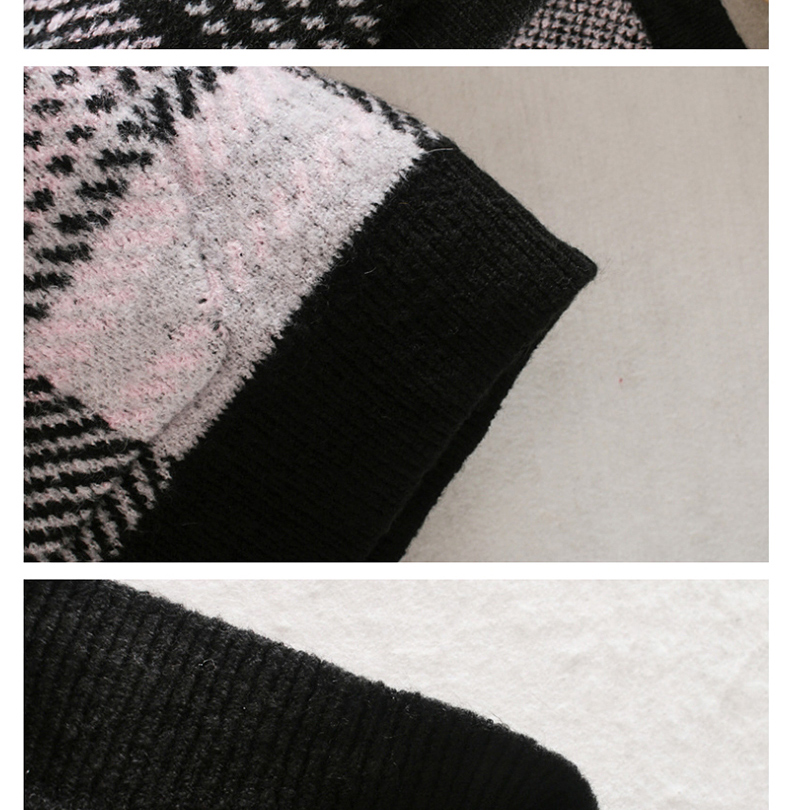 Fashion Black Plaid Knitted Sweater,Sweater