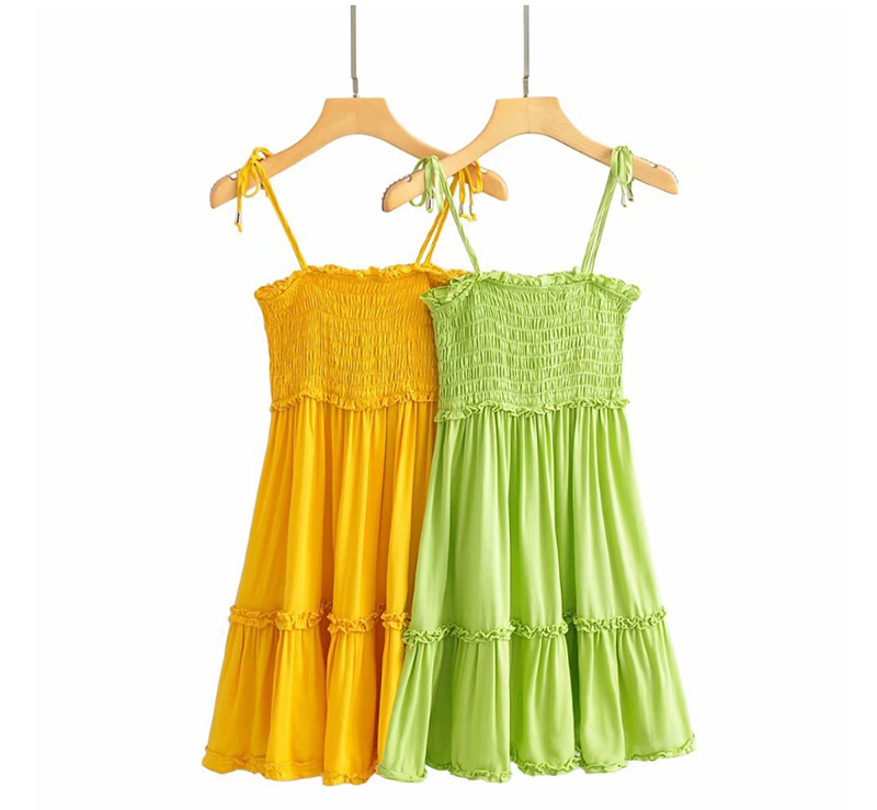 Fashion Green Wrap Chest Fungus Suspender Dress,Long Dress