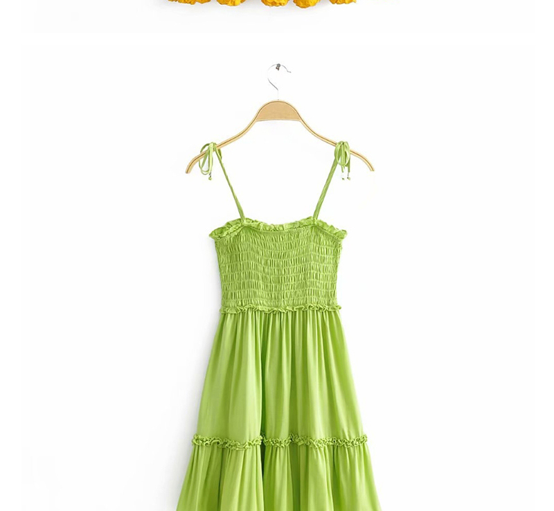 Fashion Green Wrap Chest Fungus Suspender Dress,Long Dress