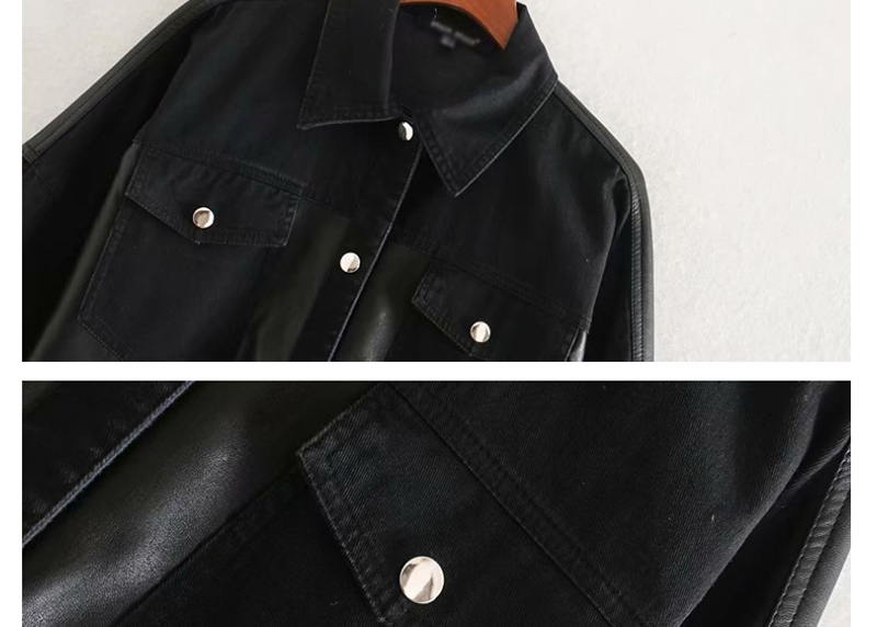Fashion Black Faux Leather Panelled Shirt Coat,Coat-Jacket