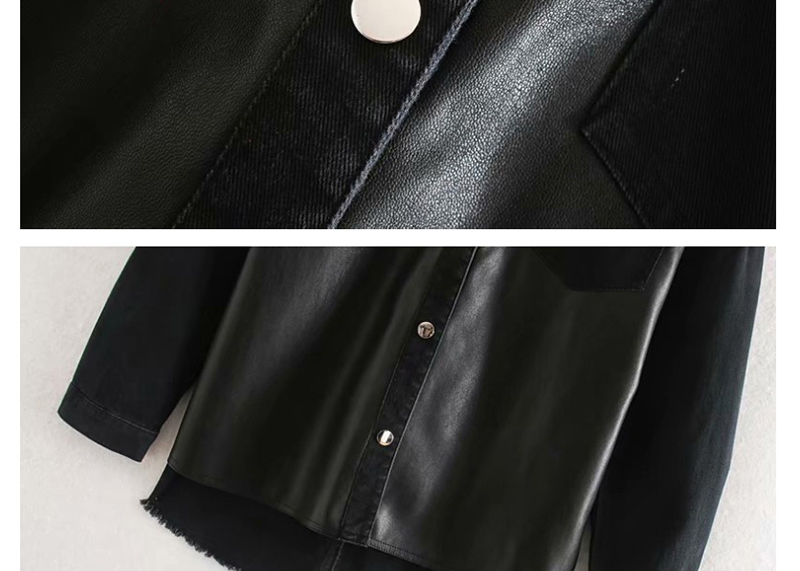 Fashion Black Faux Leather Panelled Shirt Coat,Coat-Jacket