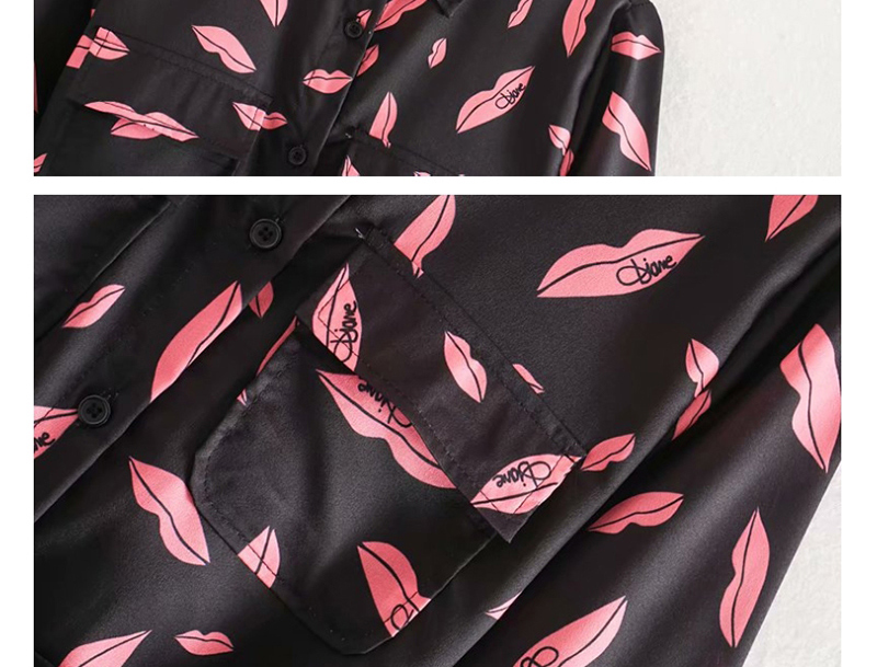 Fashion Black Flower-print Lapel Single-breasted Lace Dress,Long Dress