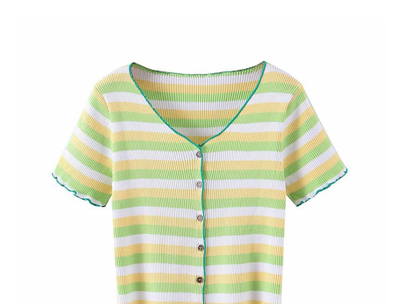 Fashion Color Striped Ice Silk V-tie Breasted Cardigan,Blouses