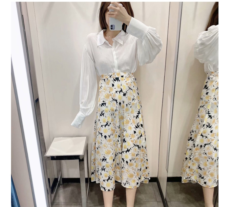 Fashion Yellow Floral Print Split Skirt,Skirts