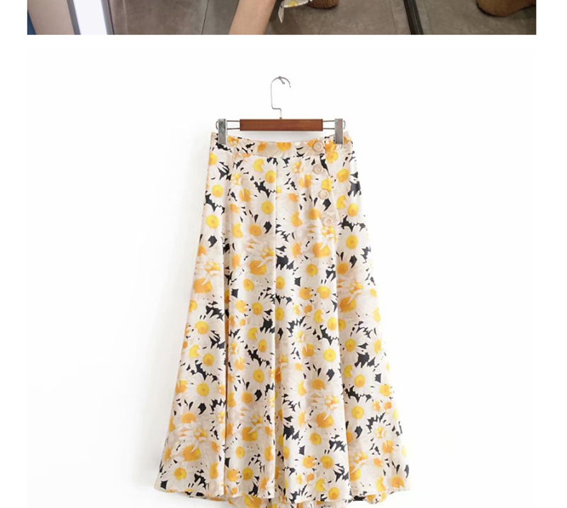 Fashion Yellow Floral Print Split Skirt,Skirts