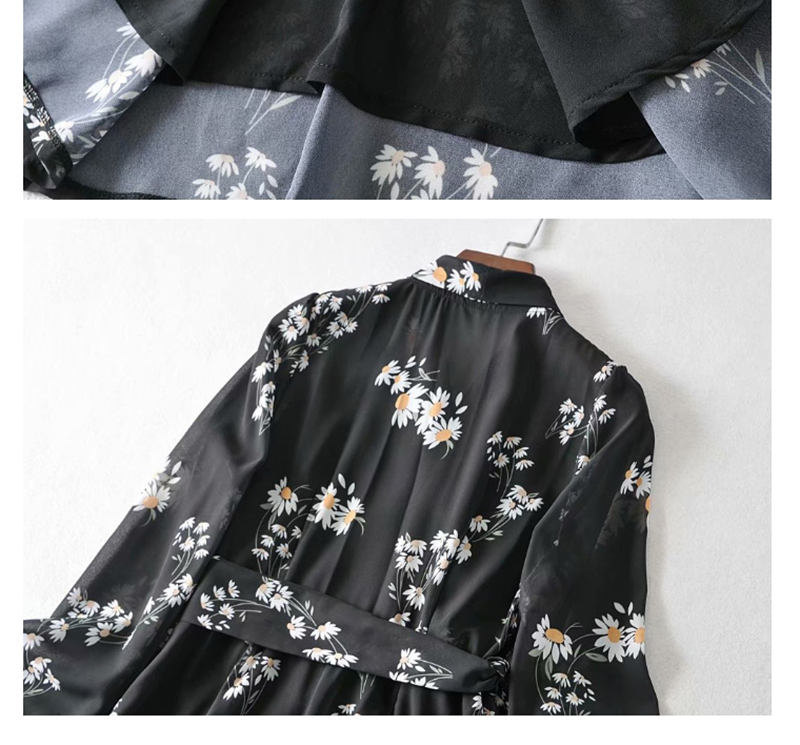 Fashion Black Chiffon Print Wrap Dress,Mini & Short Dresses
