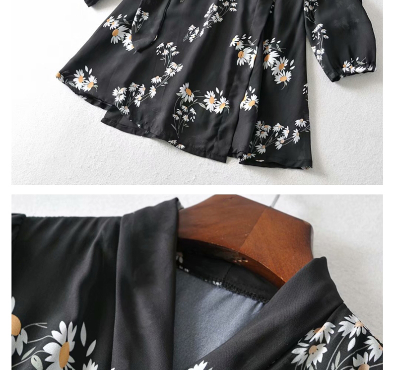 Fashion Black Chiffon Print Wrap Dress,Mini & Short Dresses