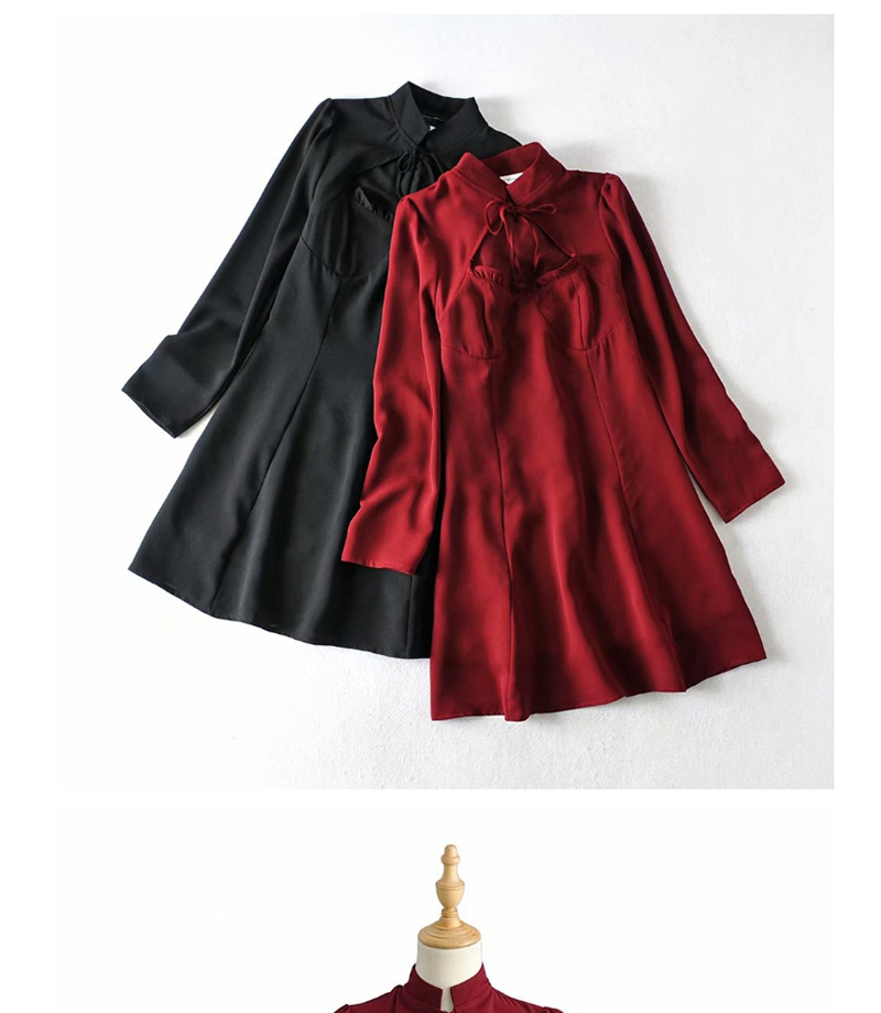 Fashion Black Lace-up Halter Cutout Fungus Dress,Mini & Short Dresses