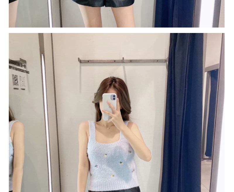 Fashion Blue Flower Embroidered Knit Camisole,Sweater