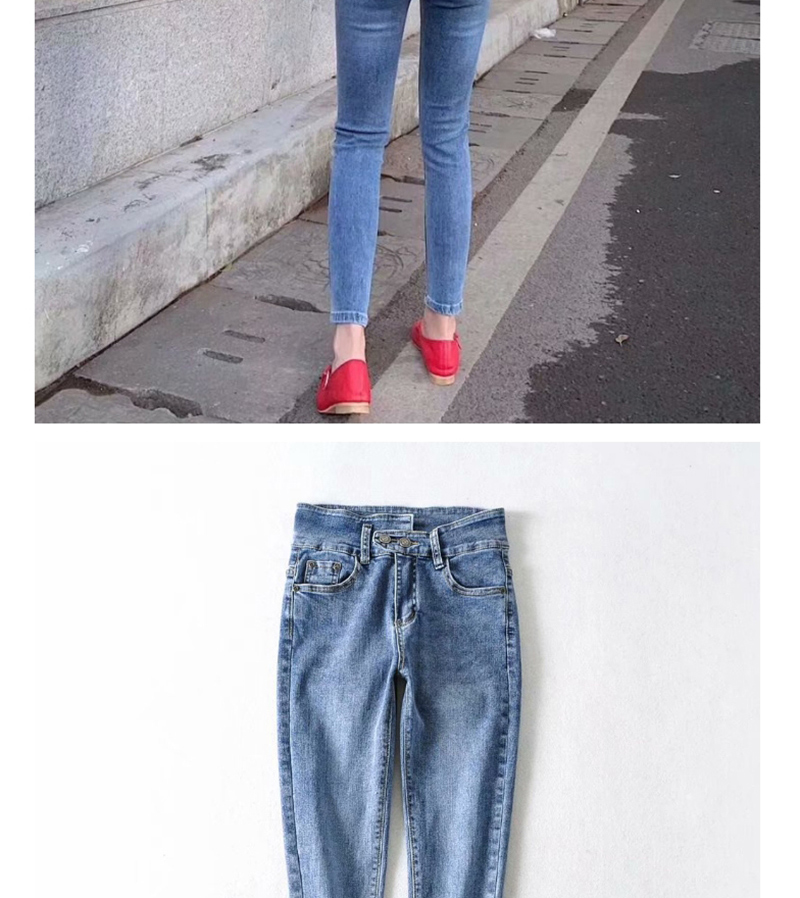 Fashion Blue Washed High-rise Irregular Jeans,Denim