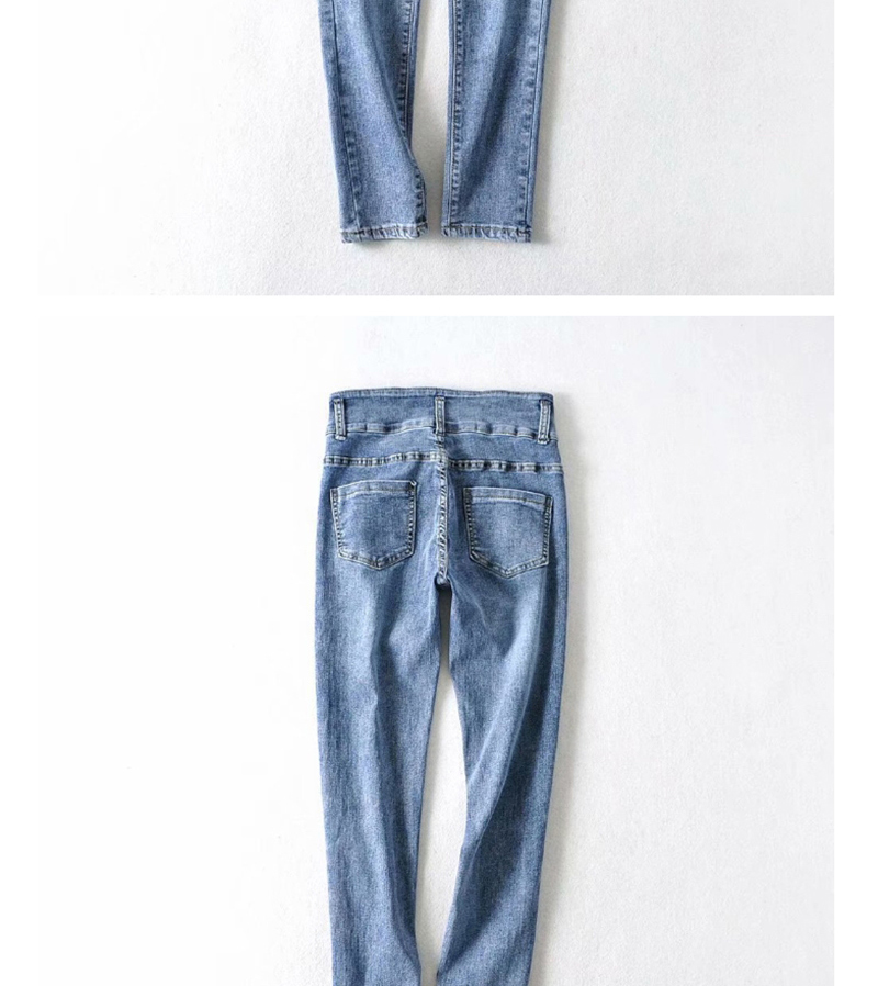 Fashion Blue Washed High-rise Irregular Jeans,Denim